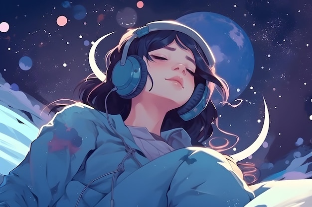 manga girl with headphones