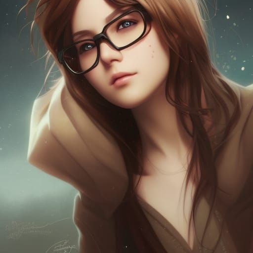 costin matei add anime girl brown hair glasses photo