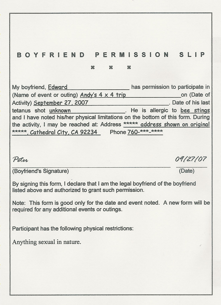 Best of Boyfriend permission slip