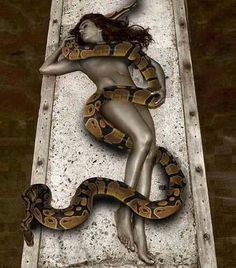 Naked Lady With Snake sexy damer