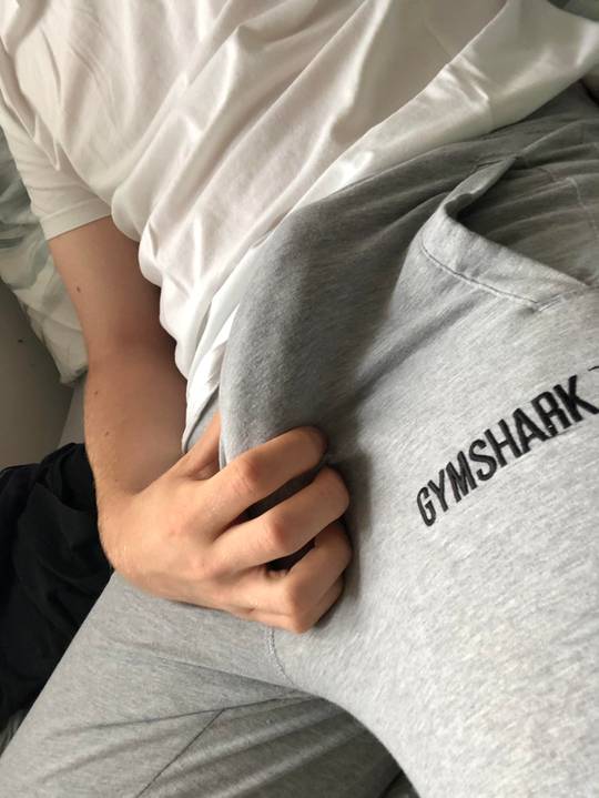 grey sweatpants bulge