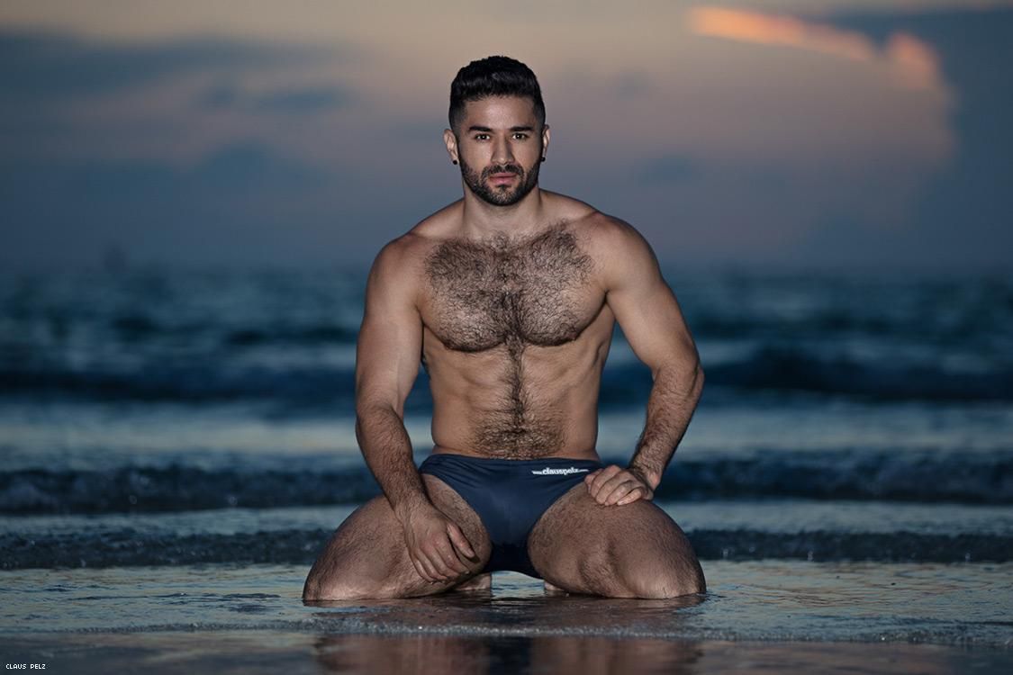 hairy man in speedos
