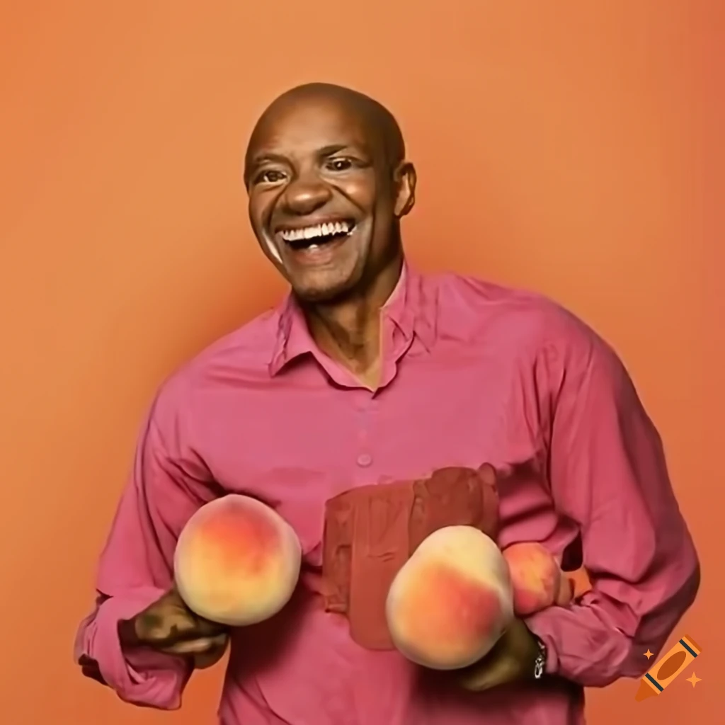 man eating a peach