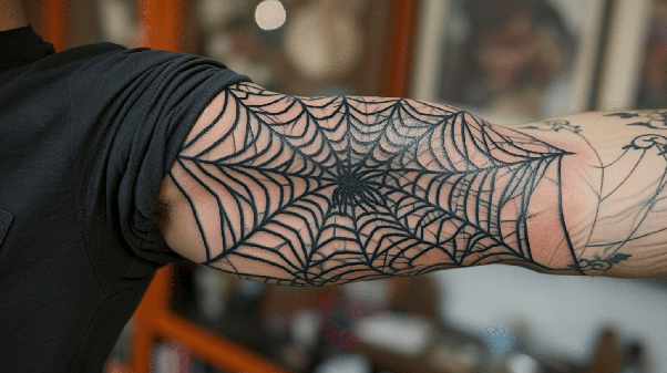 bubu be recommends spiderweb tattoo on elbow pic
